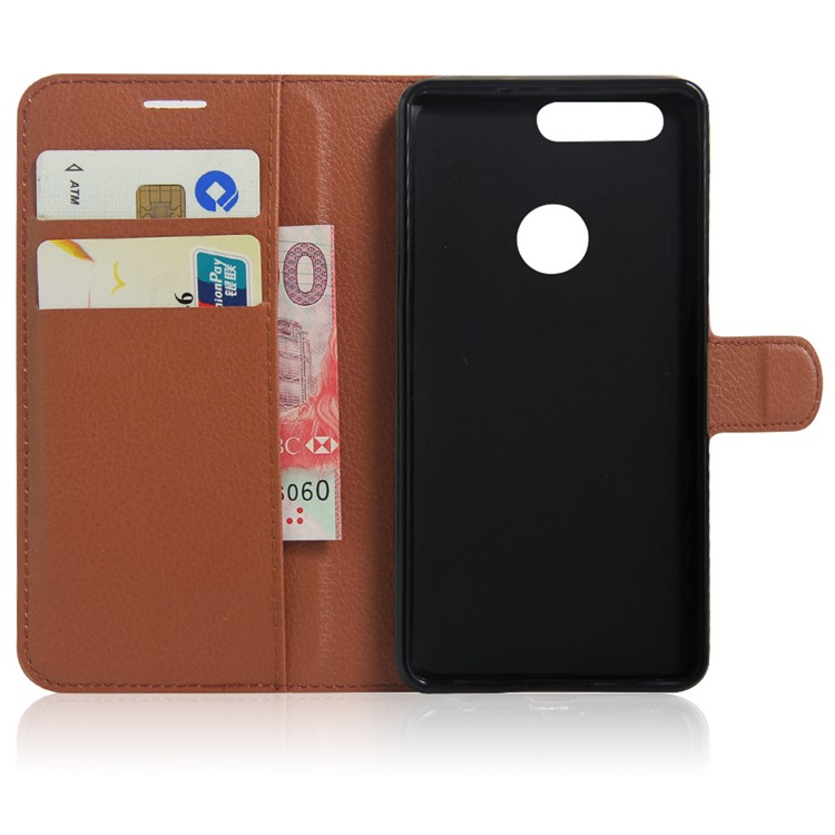 Litchi Texture Stand in Pelle Custodia Per Huawei Honor 8 Con Folio Flip Wallet Design Cover Del Telefono - Marrone-4