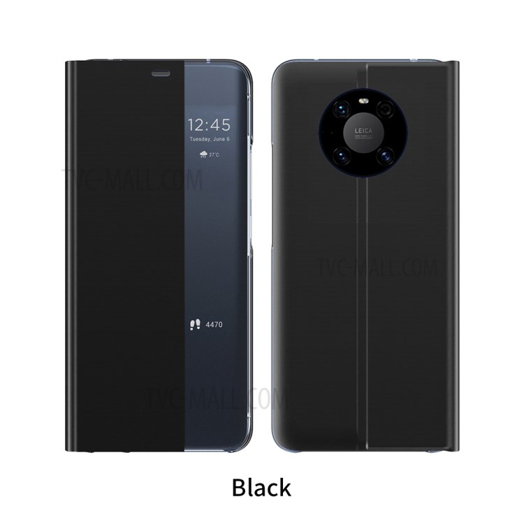 View Window + Wake/Sleep Function + Auto-Absorbed Leather Protector Stand Case for Huawei Mate 40 Pro - Black-1