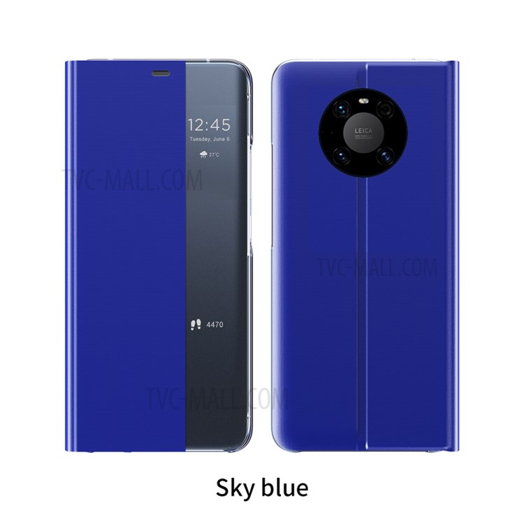 View Window + Wake/Sleep Function + Auto-Absorbed Leather Protector Stand Case for Huawei Mate 40 Pro - Sky Blue-1