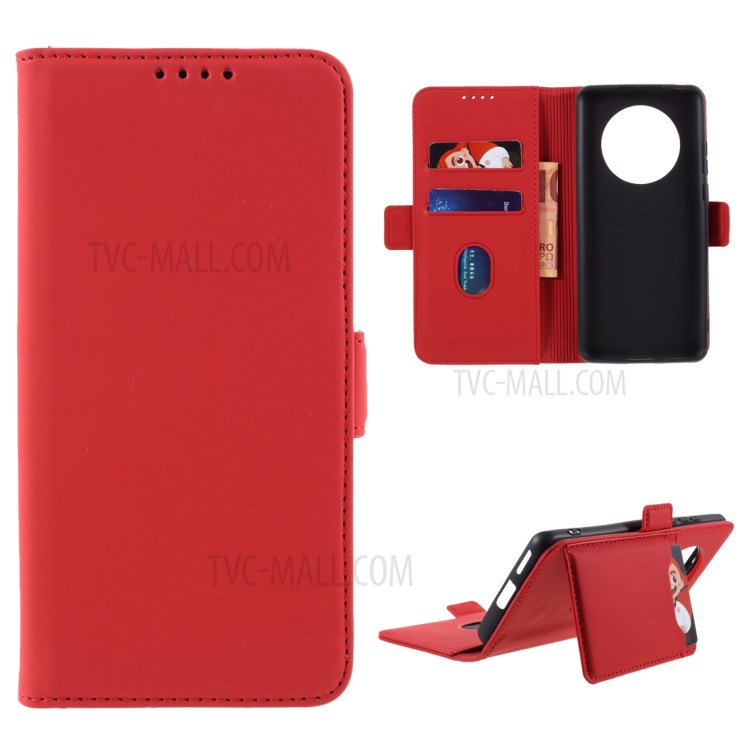 Auto-absorbed Liquid Silicone Feel Leather Wallet Case for Huawei Mate 40 - Red-1