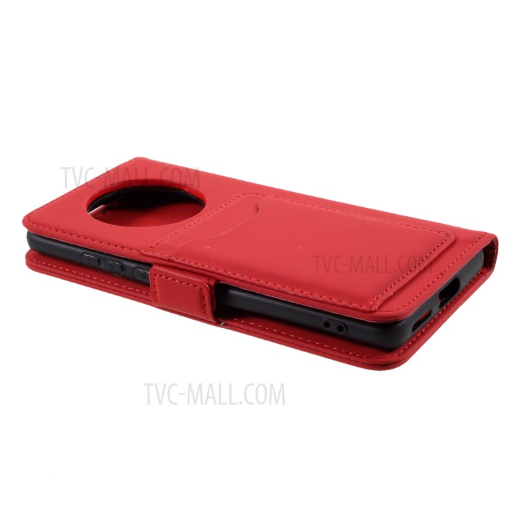 Auto-absorbed Liquid Silicone Feel Leather Wallet Case for Huawei Mate 40 - Red-6