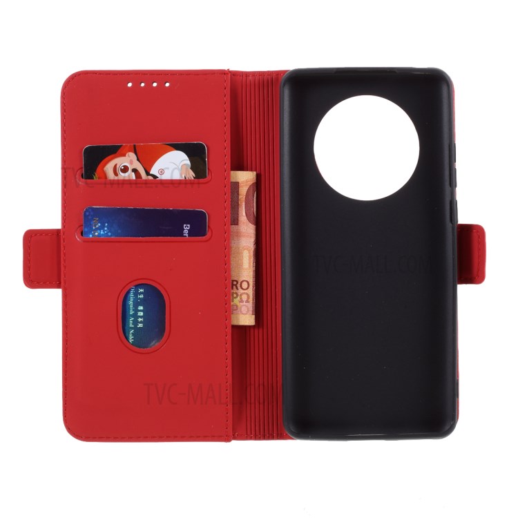 Auto-absorbed Liquid Silicone Feel Leather Wallet Case for Huawei Mate 40 - Red-7
