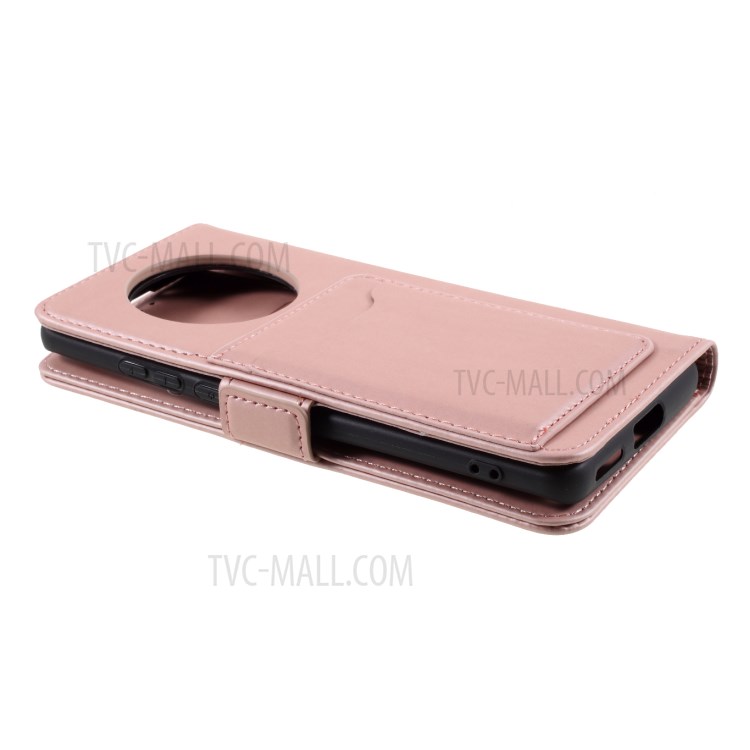 Auto-absorbed Liquid Silicone Feel Leather Wallet Case for Huawei Mate 40 - Rose Gold-6