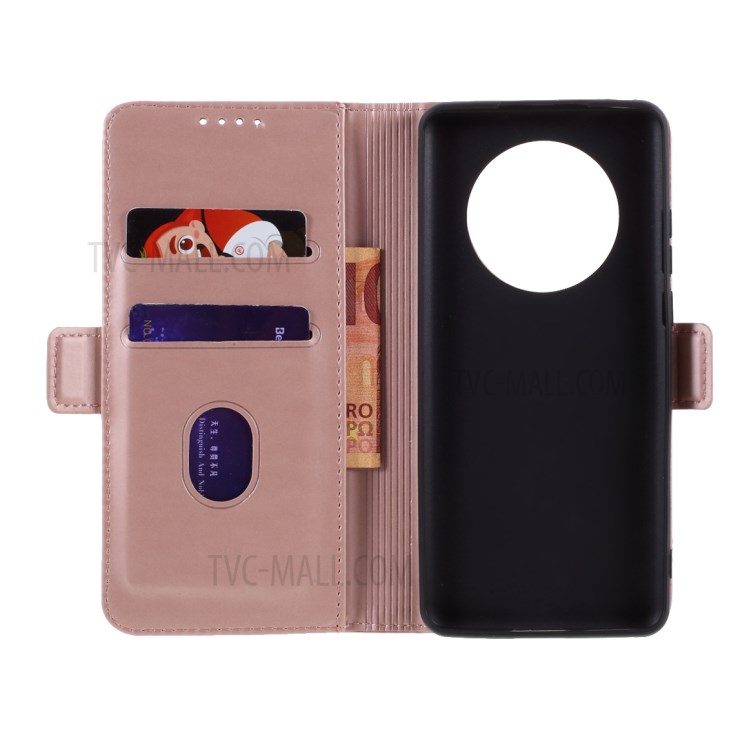 Auto-absorbed Liquid Silicone Feel Leather Wallet Case for Huawei Mate 40 - Rose Gold-7