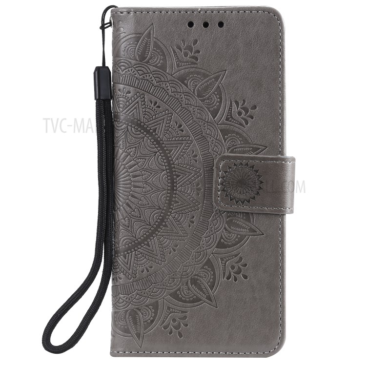 Imprinted Mandala Flower Wallet Leather Case with Strap for Honor 10X Lite - Grey-2