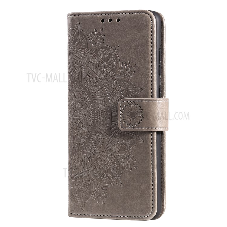 Imprinted Mandala Flower Wallet Leather Case with Strap for Honor 10X Lite - Grey-4