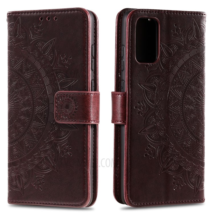 Imprinted Mandala Flower Wallet Leather Case with Strap for Honor 10X Lite - Brown-1