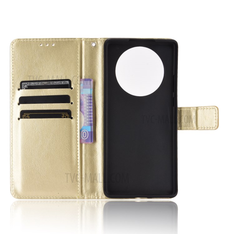 Wallet Stand Cover Shell Crazy Horse Skin Leather Phone Case with Wrist Strap for Huawei Mate 40 Pro Plus - Gold-3