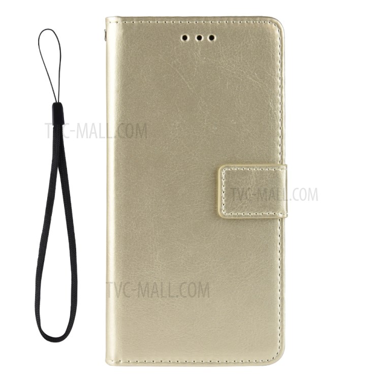 Wallet Stand Cover Shell Crazy Horse Skin Leather Phone Case with Wrist Strap for Huawei Mate 40 Pro Plus - Gold-7