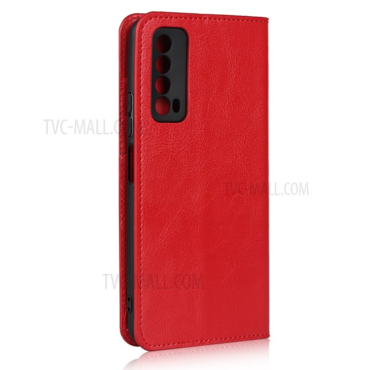 Crazy Horse Genuine Leather Wallet Stand Case for Huawei P Smart 2021 / Y7a - Red-4