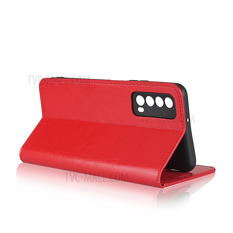 Crazy Horse Genuine Leather Wallet Stand Case for Huawei P Smart 2021 / Y7a - Red-6