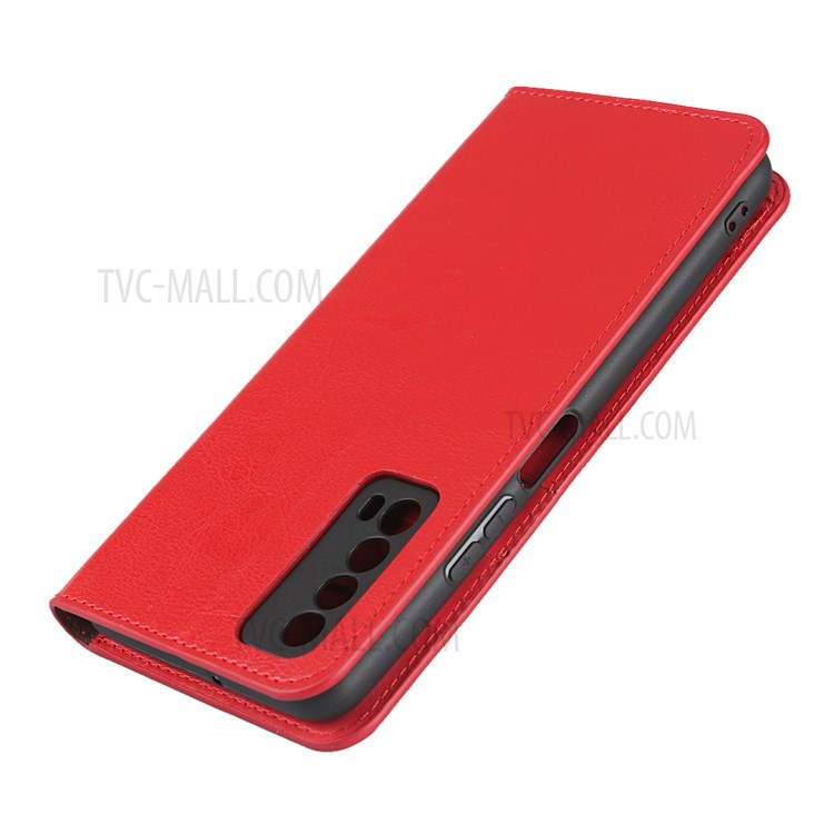 Crazy Horse Genuine Leather Wallet Stand Case for Huawei P Smart 2021 / Y7a - Red-7
