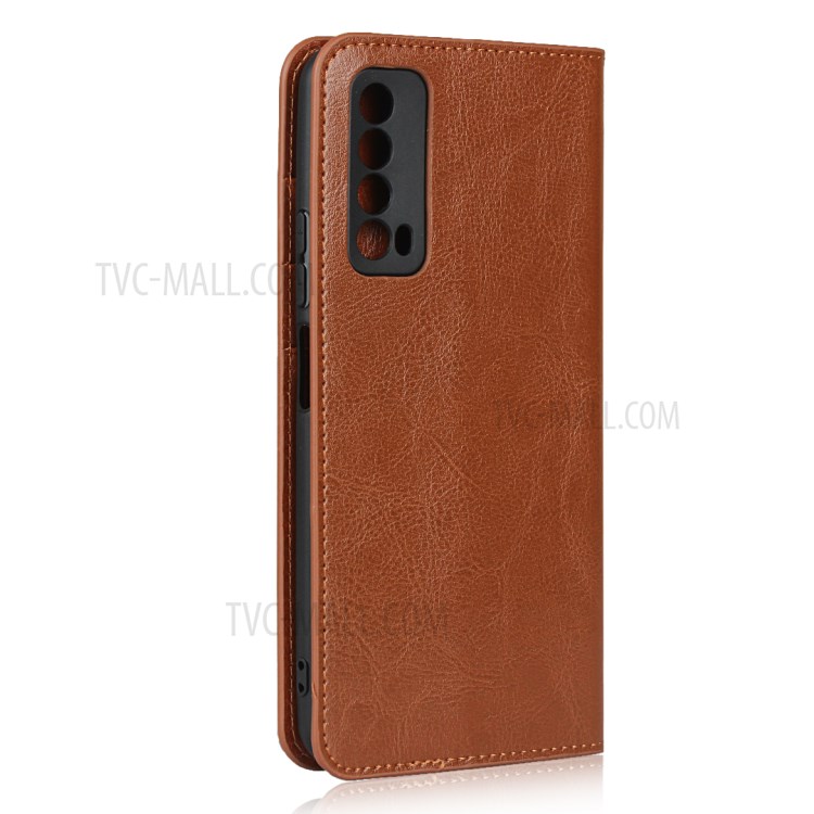 Crazy Horse Genuine Leather Wallet Stand Case for Huawei P Smart 2021 / Y7a - Light Brown-4