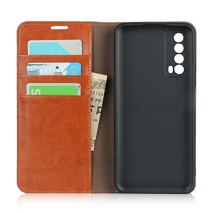 Crazy Horse Genuine Leather Wallet Stand Case for Huawei P Smart 2021 / Y7a - Light Brown-5