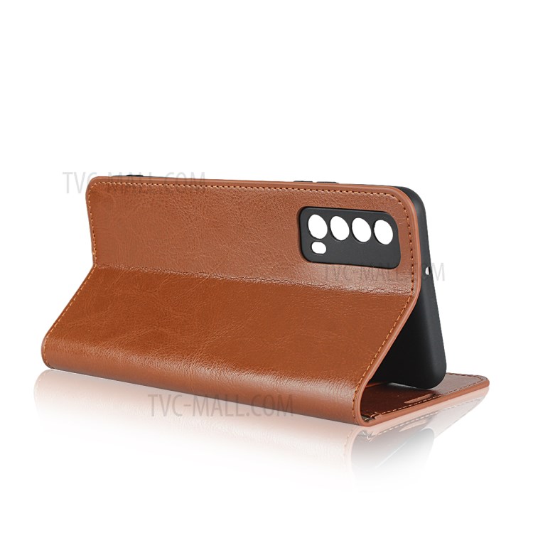 Crazy Horse Genuine Leather Wallet Stand Case for Huawei P Smart 2021 / Y7a - Light Brown-6