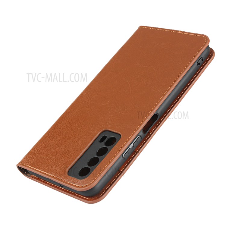 Crazy Horse Genuine Leather Wallet Stand Case for Huawei P Smart 2021 / Y7a - Light Brown-7
