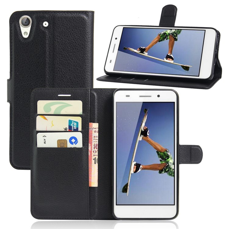 Litchi Texture Wallet Stand Leather Case for Huawei Honor 5A / Y6 II - Black-1