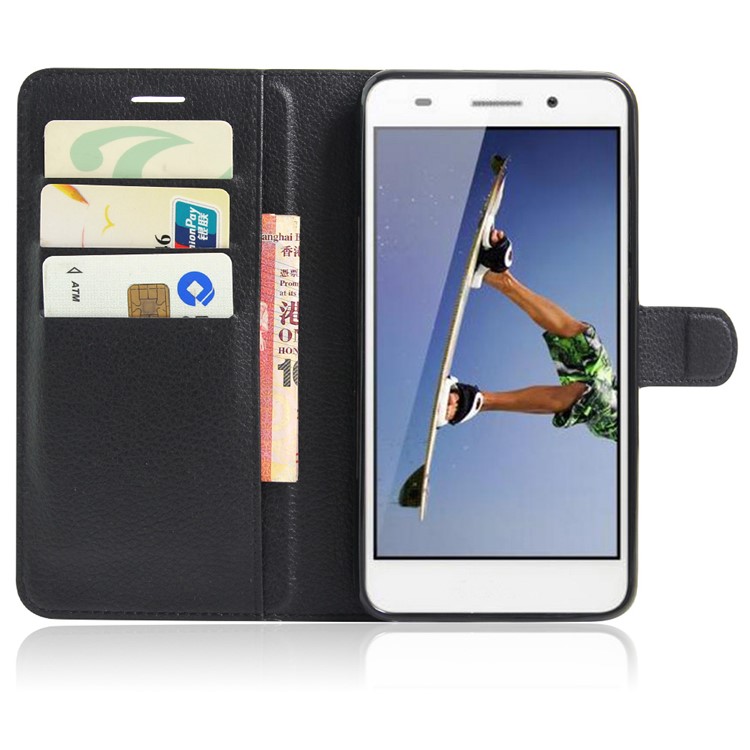 Litchi Texture Wallet Stand Leather Case for Huawei Honor 5A / Y6 II - Black-5
