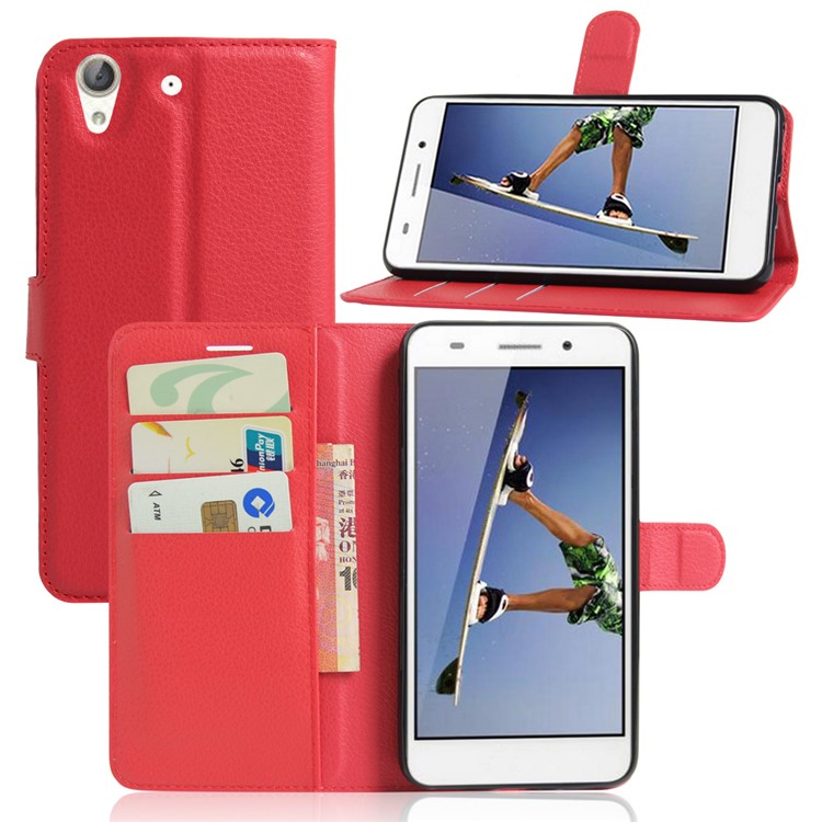 Litchi Texture Wallet Stand Leather Shell for Huawei Honor 5A / Y6 II - Red-1