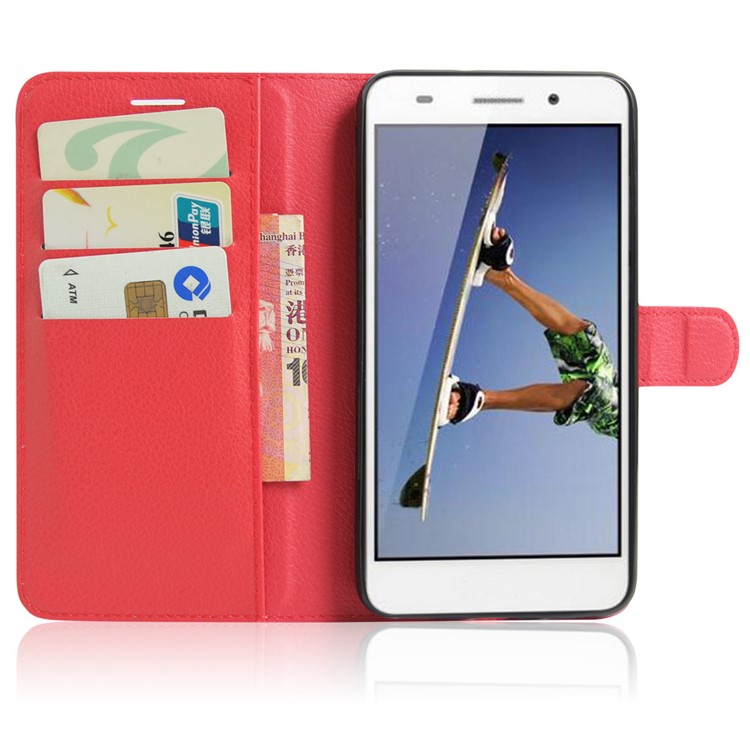 Litchi Texture Wallet Stand Leather Shell for Huawei Honor 5A / Y6 II - Red-5