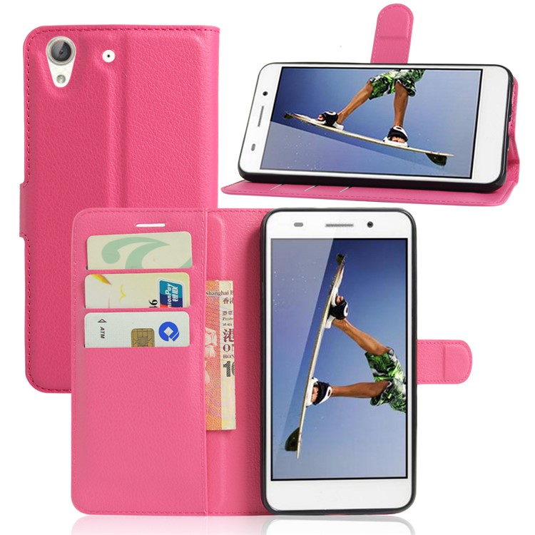 Litchi Texture Flip Leather Phone Case for Huawei Honor 5A / Y6 II - Rose-1