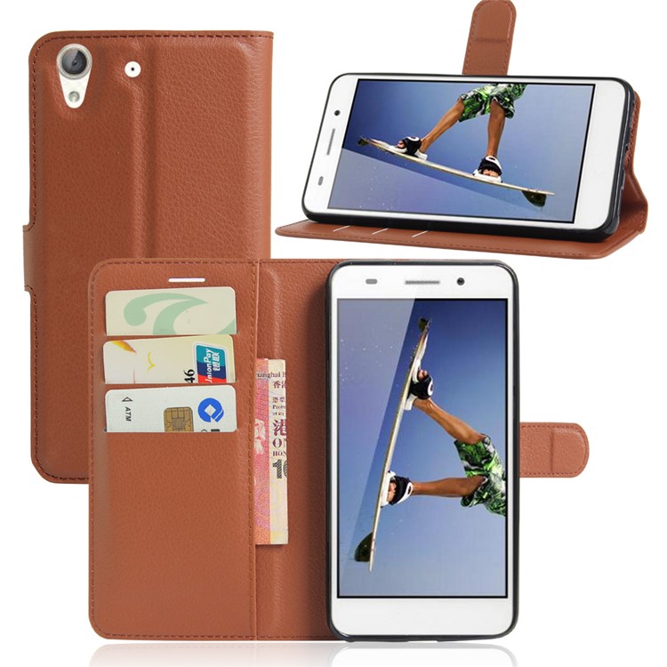 Litchi Skin Wallet Stand Leather Case for Huawei Honor 5A / Y6 II - Brown-1