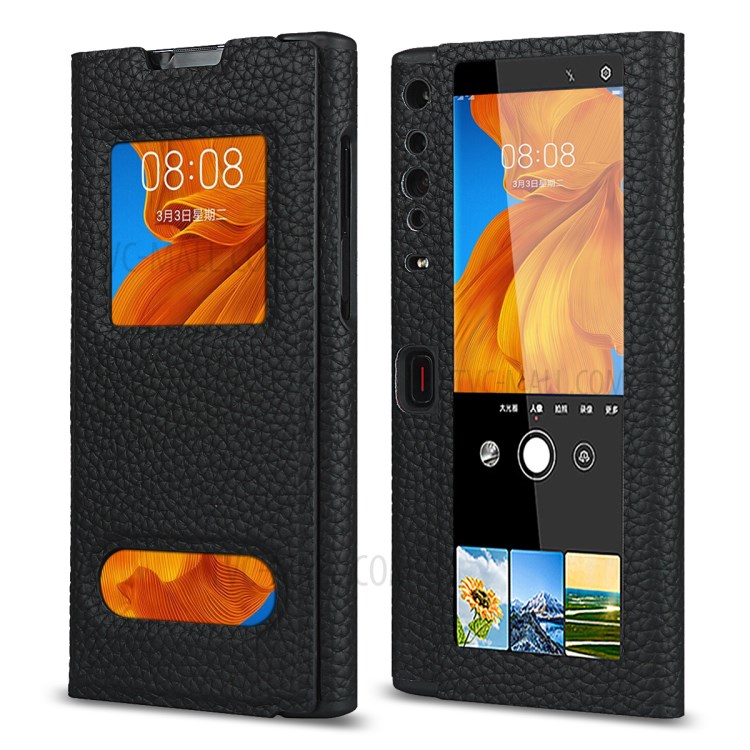 Litchi Texture View Window Genuine Leather Case for Huawei Mate Xs - Black-2