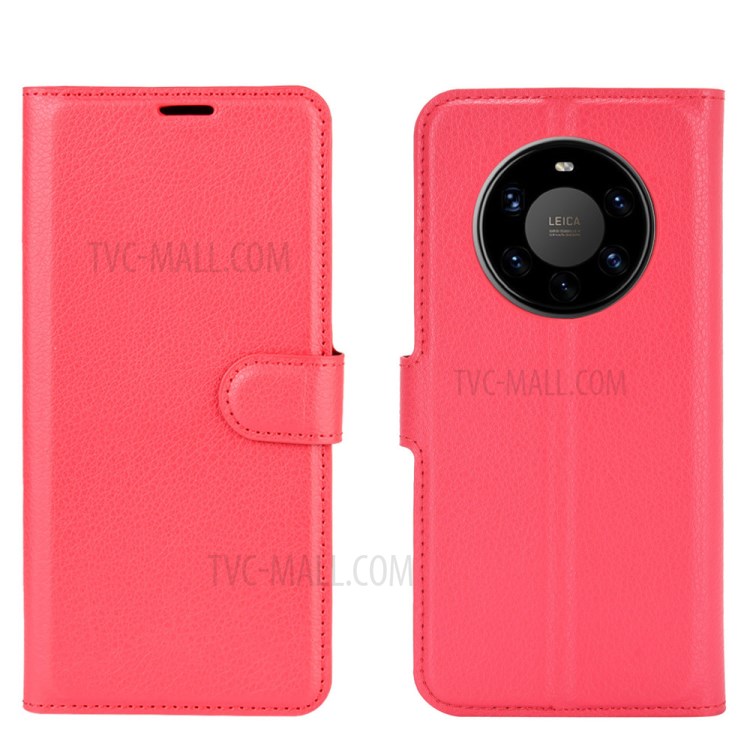 Litchi Texture Leather Wallet Phone Protective Cover for Huawei Mate 40 Pro Plus - Red-2
