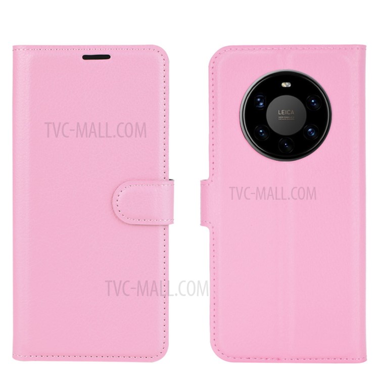 Litchi Texture Leather Wallet Phone Protective Cover for Huawei Mate 40 Pro Plus - Pink-2