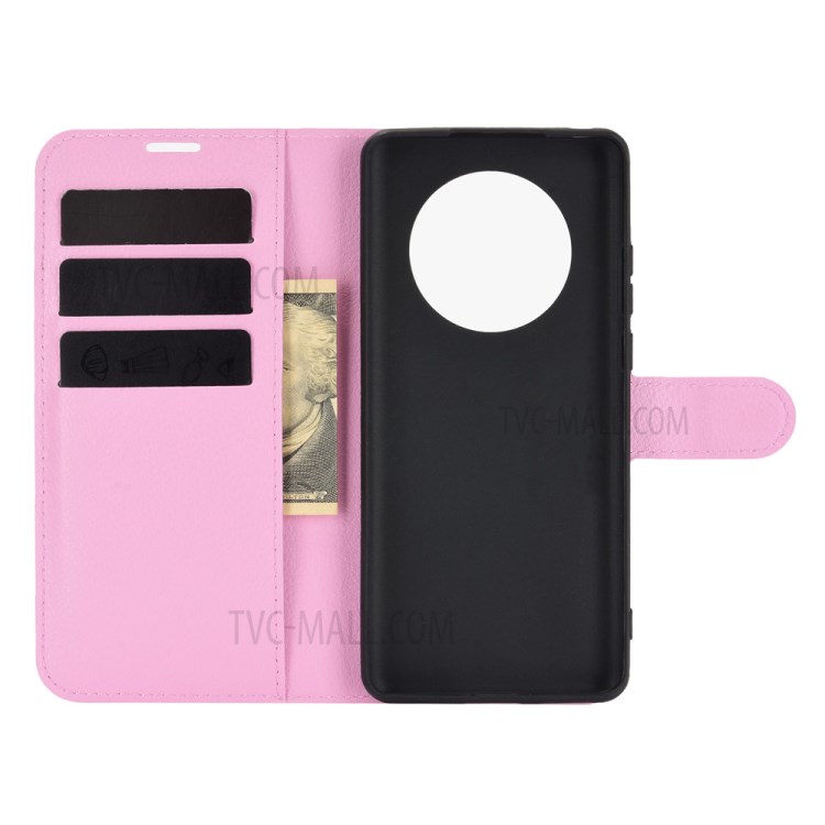 Litchi Texture Leather Wallet Phone Protective Cover for Huawei Mate 40 Pro Plus - Pink-3