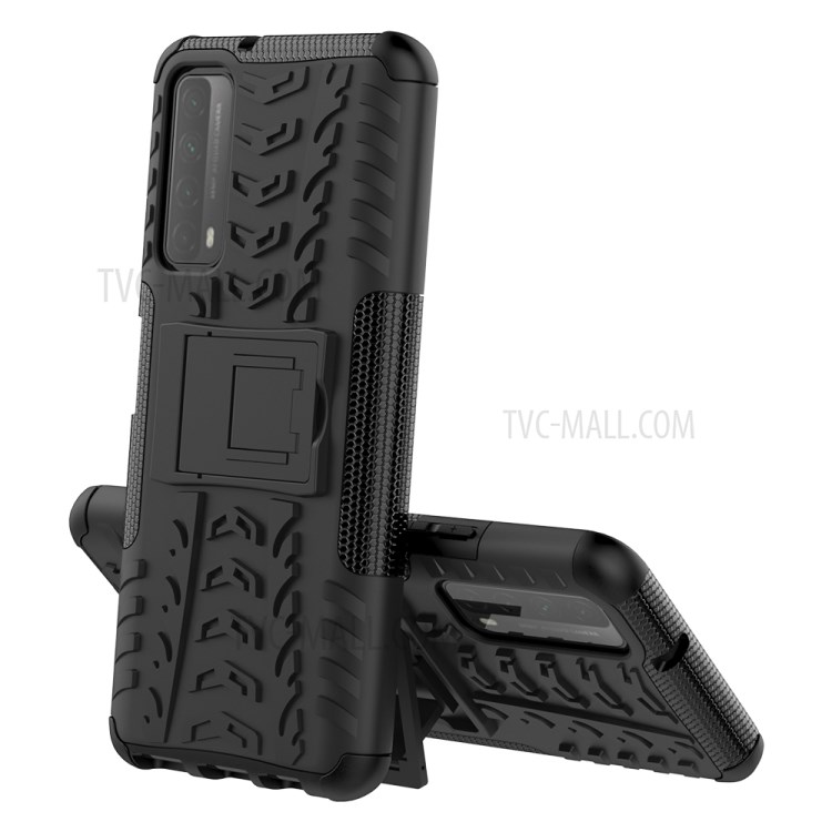 2 in 1 Cool Tyre for Huawei P smart 2021/Y7a Kickstand Protector PC + TPU Hybrid Case - Black-2