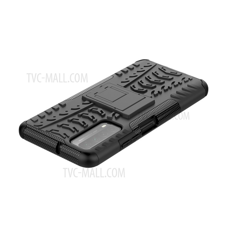 2 in 1 Cool Tyre for Huawei P smart 2021/Y7a Kickstand Protector PC + TPU Hybrid Case - Black-7