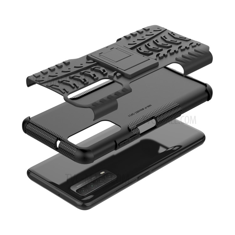 2 in 1 Cool Tyre for Huawei P smart 2021/Y7a Kickstand Protector PC + TPU Hybrid Case - Black-8