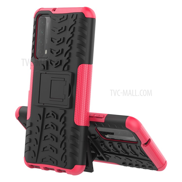 2 Em 1 Pneu Legal Para Huawei P Inteligente 2021 / Y7A Kickstand Protector PC + TPU Híbrido Caso - Rosa-2