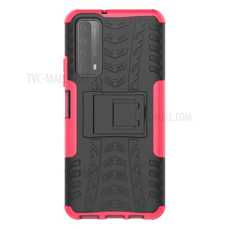 2 Em 1 Pneu Legal Para Huawei P Inteligente 2021 / Y7A Kickstand Protector PC + TPU Híbrido Caso - Rosa-3