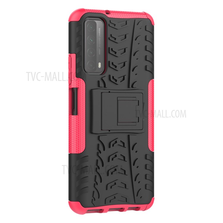 2 in 1 Cool Tyre for Huawei P smart 2021/Y7a Kickstand Protector PC + TPU Hybrid Case - Rose-5