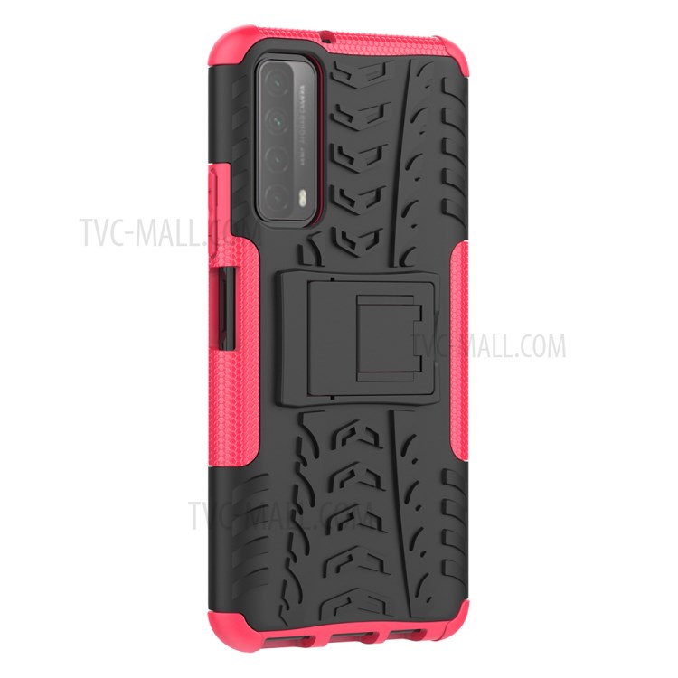 2 Em 1 Pneu Legal Para Huawei P Inteligente 2021 / Y7A Kickstand Protector PC + TPU Híbrido Caso - Rosa-5