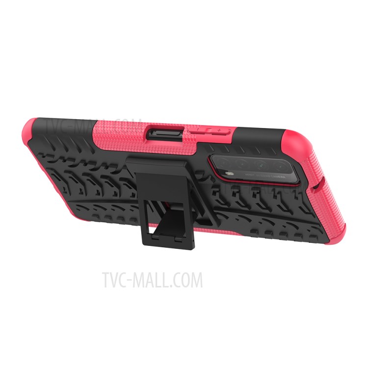 2 in 1 Cool Tyre for Huawei P smart 2021/Y7a Kickstand Protector PC + TPU Hybrid Case - Rose-6