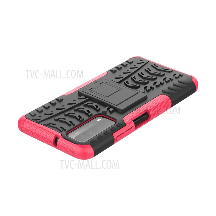 2 Em 1 Pneu Legal Para Huawei P Inteligente 2021 / Y7A Kickstand Protector PC + TPU Híbrido Caso - Rosa-7