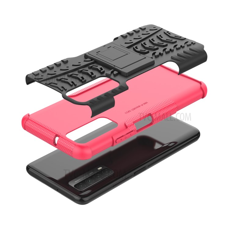 2 Em 1 Pneu Legal Para Huawei P Inteligente 2021 / Y7A Kickstand Protector PC + TPU Híbrido Caso - Rosa-8