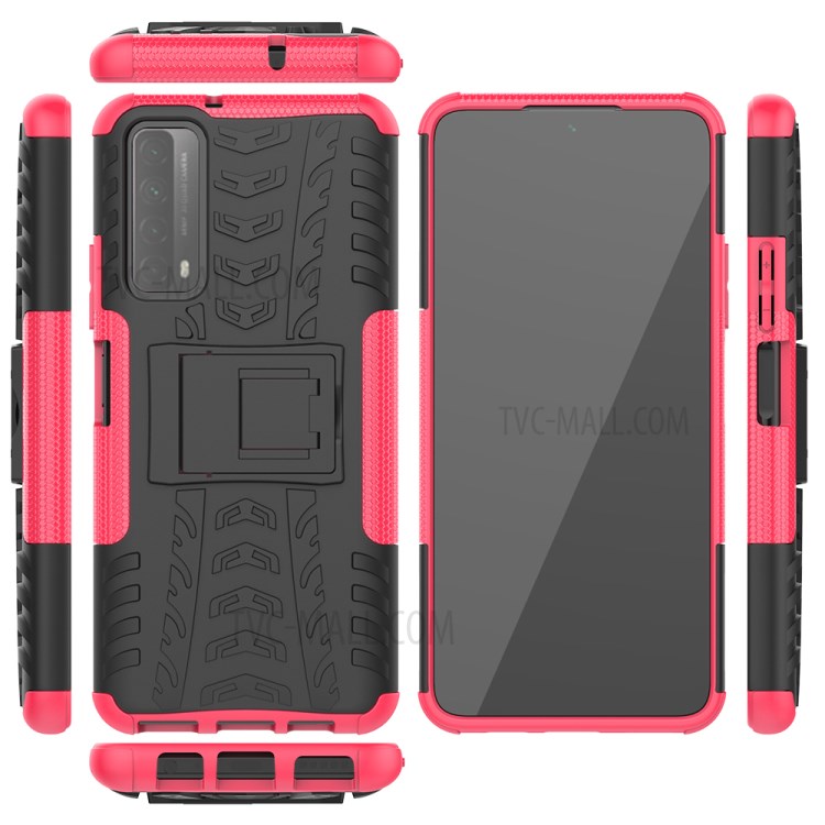 2 Em 1 Pneu Legal Para Huawei P Inteligente 2021 / Y7A Kickstand Protector PC + TPU Híbrido Caso - Rosa-9