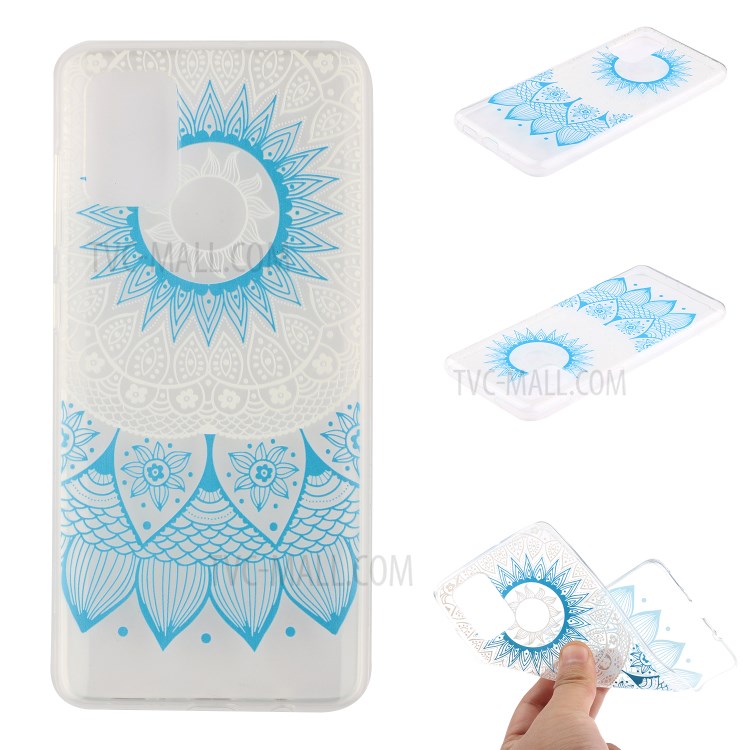 Pattern Printing TPU Phone Case High Transmittance Phone Shell for Huawei P Smart 2021 / Huawei Y7a - Blue Mandala Flower-1