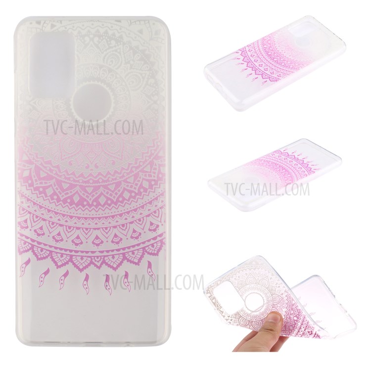 Pattern Printing TPU Phone Case High Transmittance Phone Shell for Huawei P Smart 2021 / Huawei Y7a - Pink Mandala Flower-1