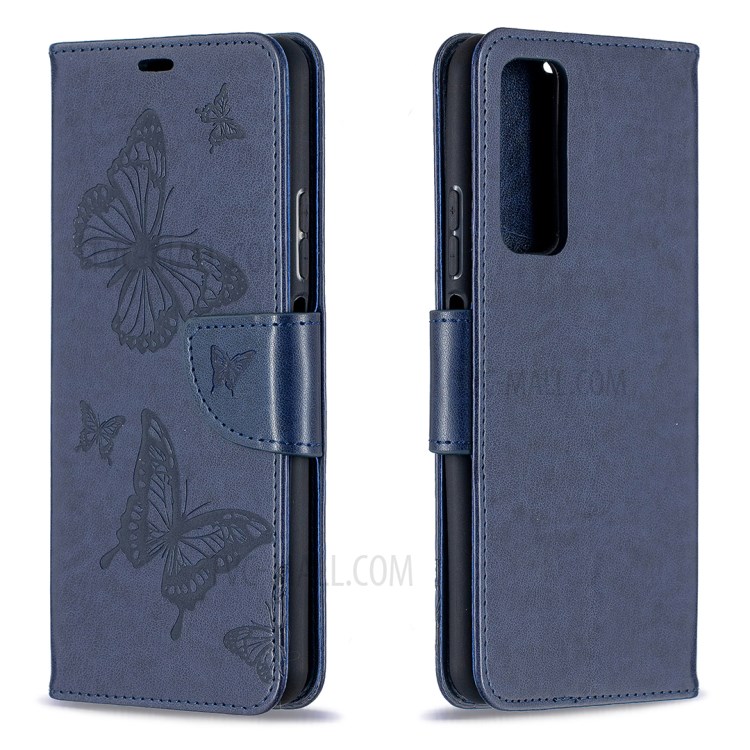 For Huawei P smart 2021/Y7a Imprint Butterfly Leather Wallet Case - Blue-2
