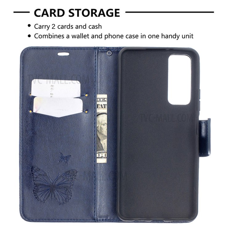 For Huawei P smart 2021/Y7a Imprint Butterfly Leather Wallet Case - Blue-6