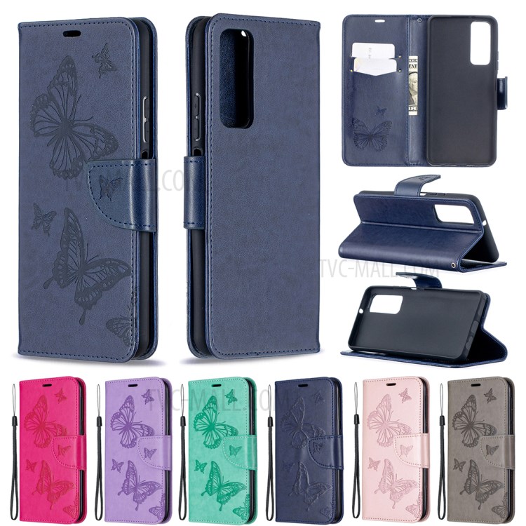 For Huawei P smart 2021/Y7a Imprint Butterfly Leather Wallet Case - Blue-9