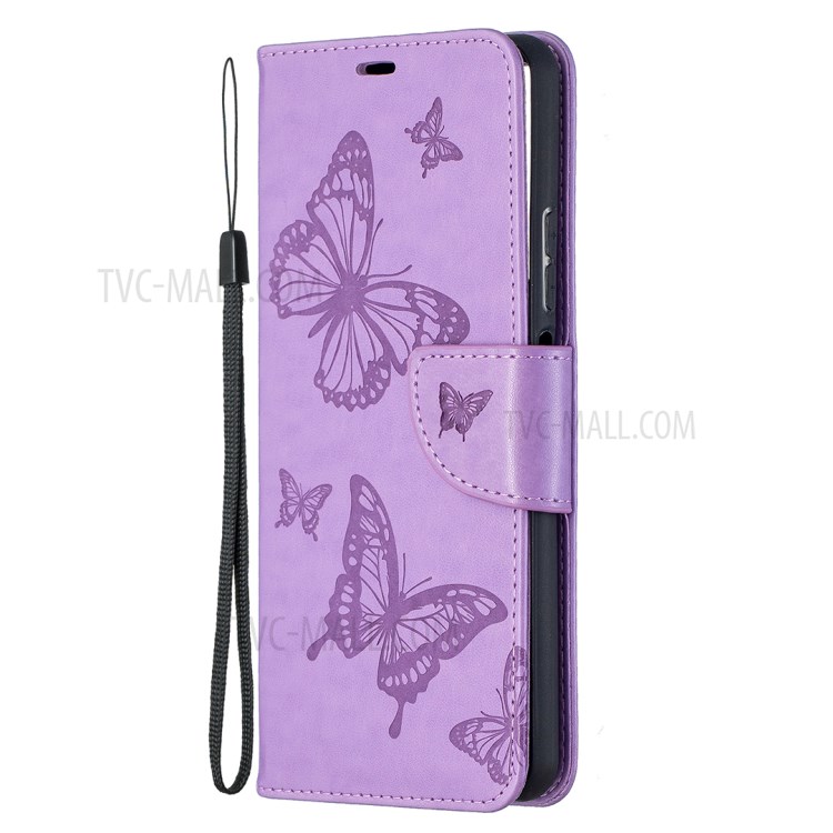 For Huawei P smart 2021/Y7a Imprint Butterfly Leather Wallet Case - Purple-3