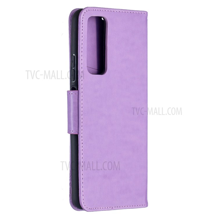 For Huawei P smart 2021/Y7a Imprint Butterfly Leather Wallet Case - Purple-4