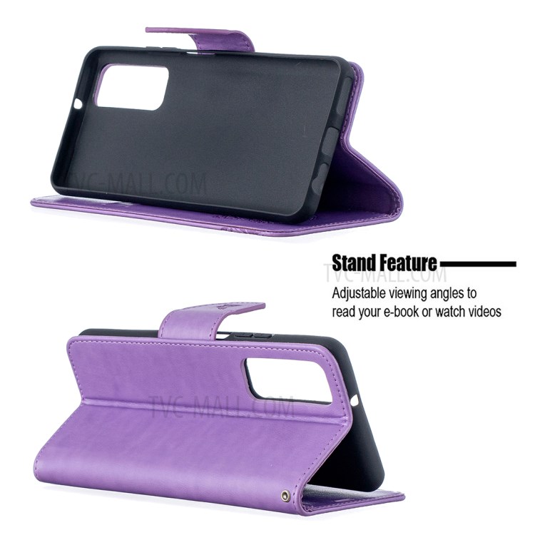For Huawei P smart 2021/Y7a Imprint Butterfly Leather Wallet Case - Purple-5