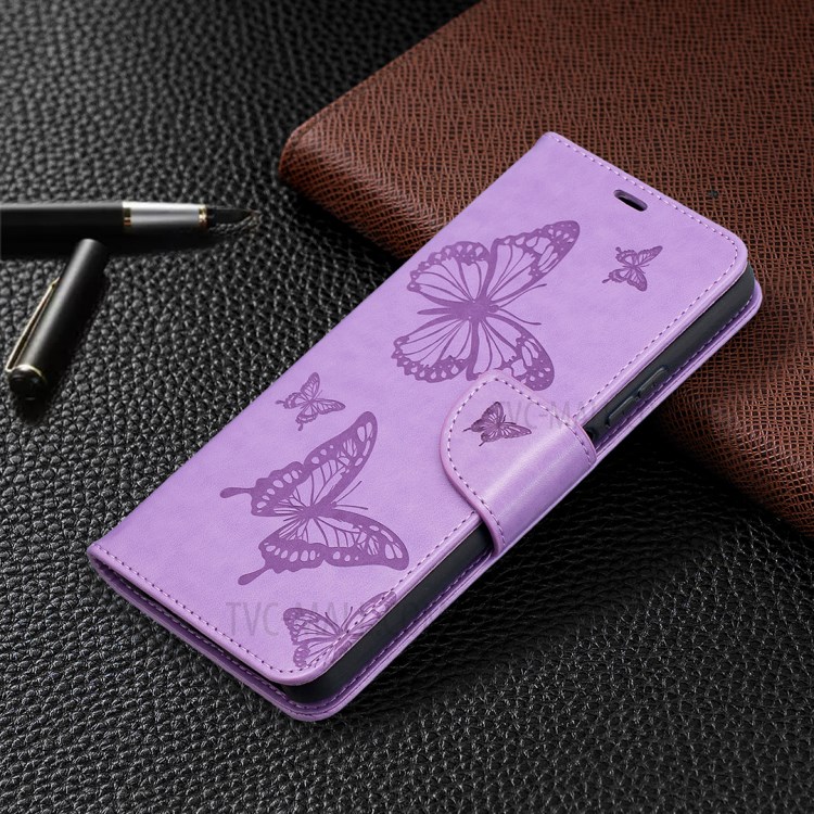 For Huawei P smart 2021/Y7a Imprint Butterfly Leather Wallet Case - Purple-7